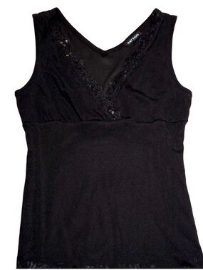 Vintage Y2K Tattoo 100% Cotton Lace Sequin Babydoll Tank Top M